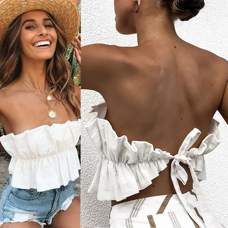 

Sleeveless Clothing Ladies Beach Bralette Top Crop Women Top Nightclub Sexy Top Backless Ruffle Wear Tank Ruched
