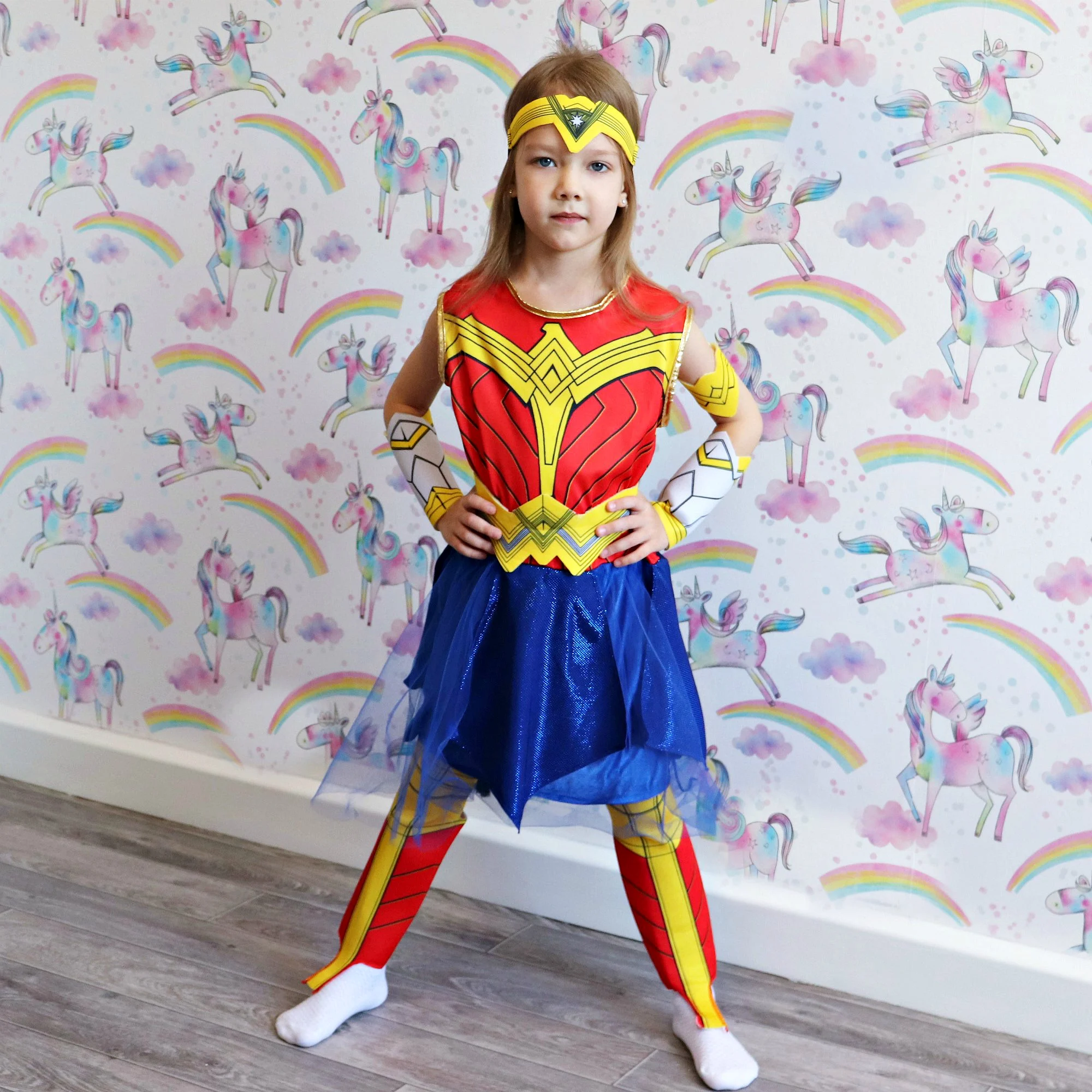 Deluxe Child Dawn of Justice Wonder Girl Costume for Halloween School Show Party Dress Up Outfit Kids Superhero Goddess Suit