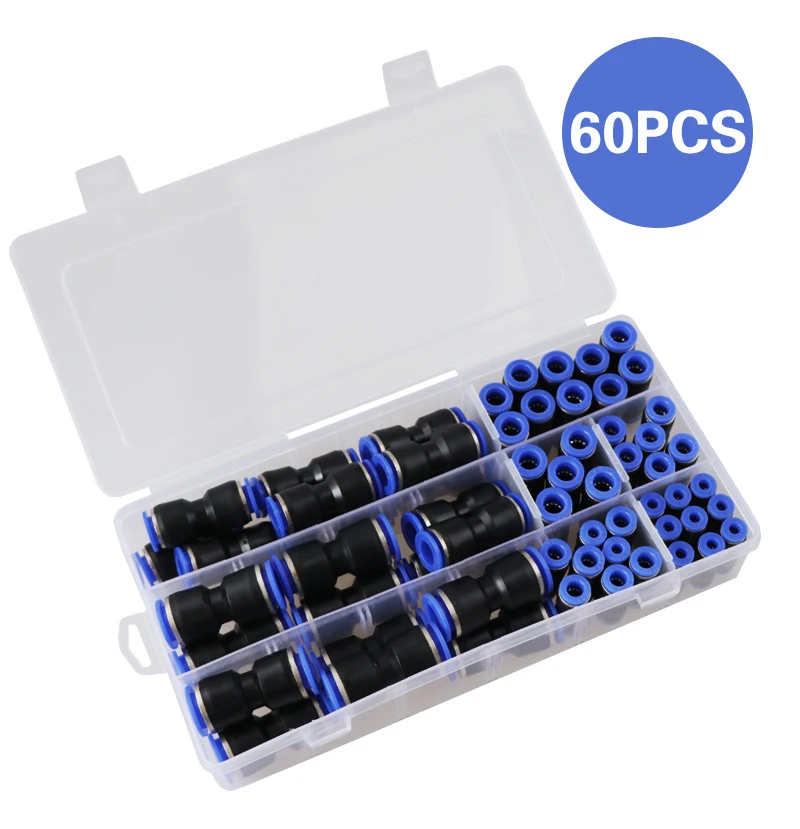 60PCS Pneumatic Fitting Plastic Connector PU-4mm PU-6mm PU-8mm 10mm 12mm Air Water Hose Tube Push in Straight Gas Quick Coupler