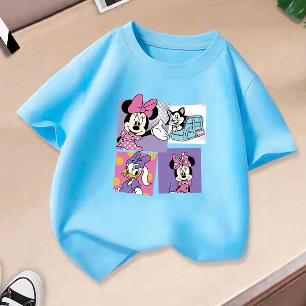 

Disney Children's Short Sleeve T-shirts for Kids Girls Boys Minnie Mouse Daisy Duck Print Tops Tees 3-13 Years Casual Clothing