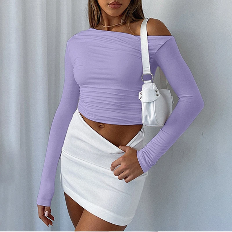 Женские повседневные футболки с длинным рукавом сезон весна-осень однотонные