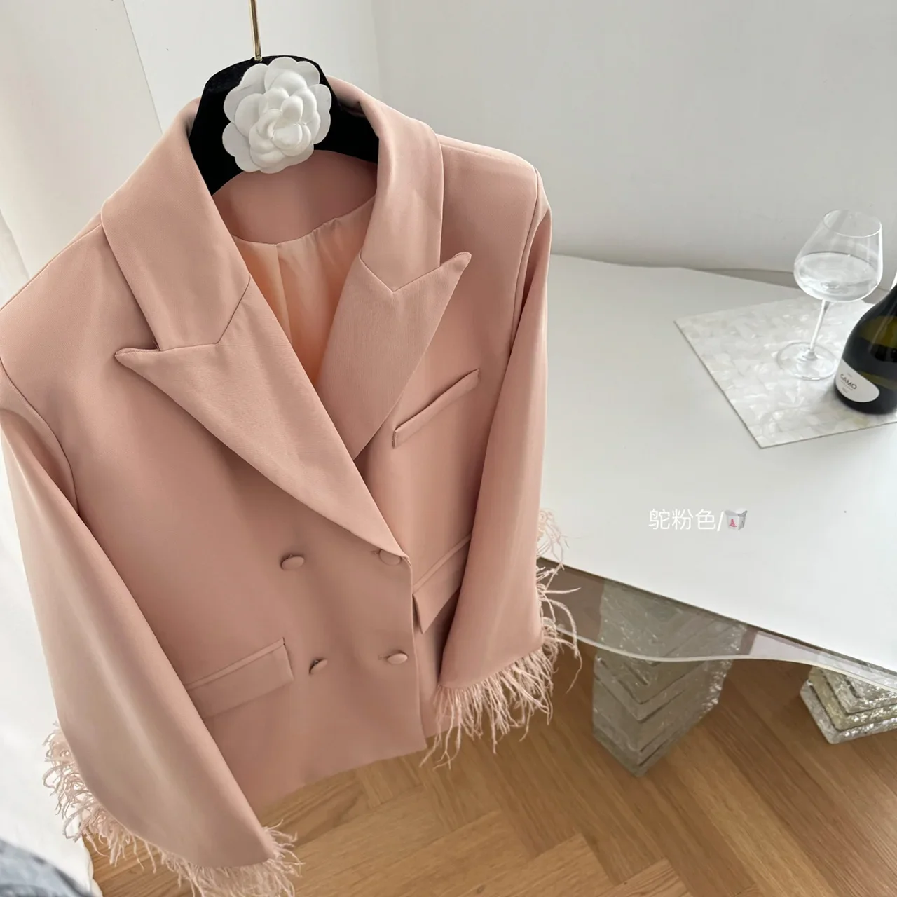 Ранняя осень светский роскошный женский пиджак элегантный из страусиных волос