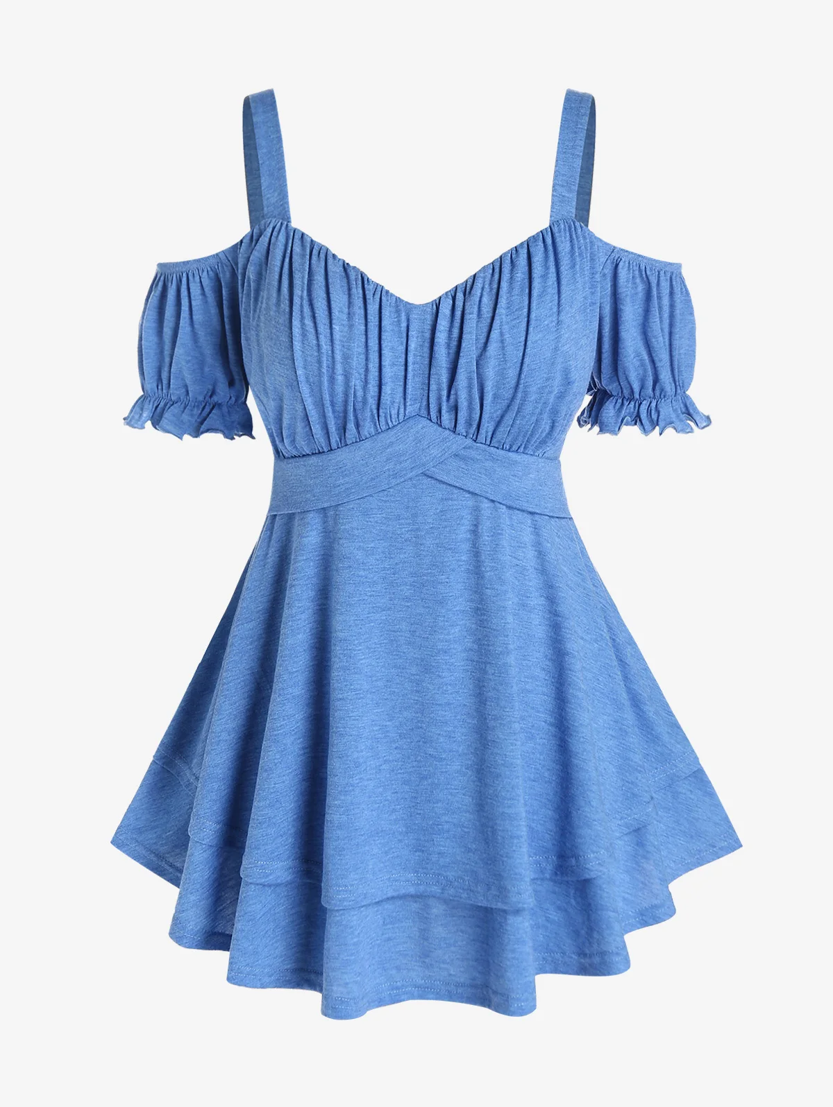 

ROSEGAL модная футболка с открытыми плечами и двойным подолом с оборками для женщин Летняя уличная одежда Топ однотонная Туника Футболка