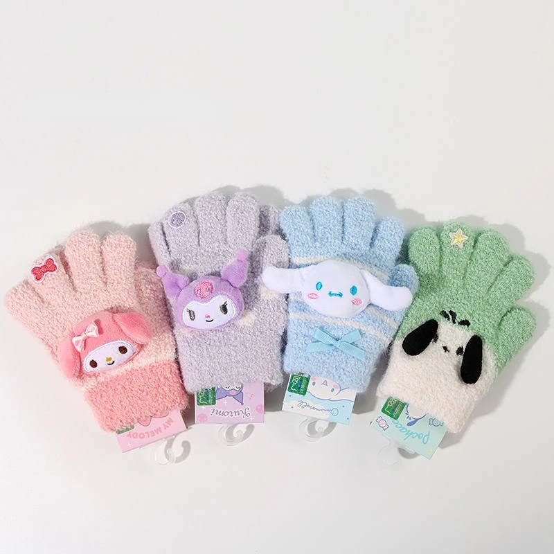 

Anime Sanrioed My Melody Cinnamoroll Kuromi Pochacco Plush Doll Five Fingered Gloves Kawaii Winter Warm Children Adult Glove