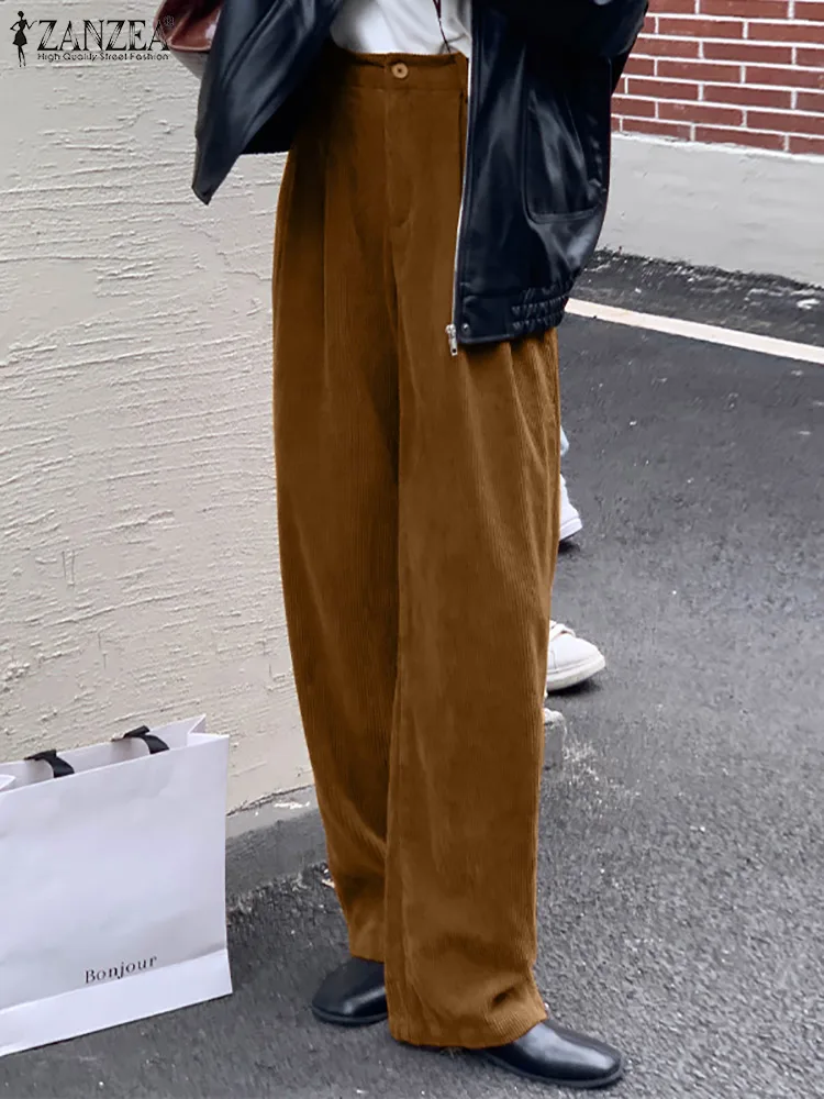 

Women Spring High Waist Long Pants Solid ZANZEA Vintage Trousers Elegant Straight OL Work Pantalon Fashion Work Palazzo Femme