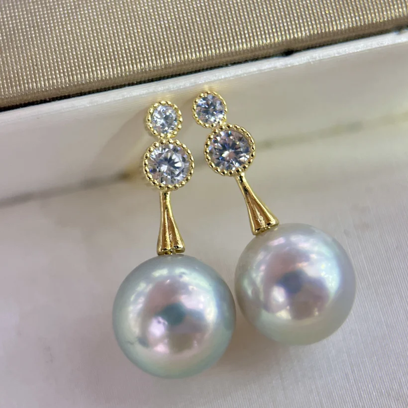 

MeiBaPJ 8-9mm Natural Gray Round Pearls Simple Fashion Stud Earrings 925 Silver Fine Charm Wedding Jewelry for Women