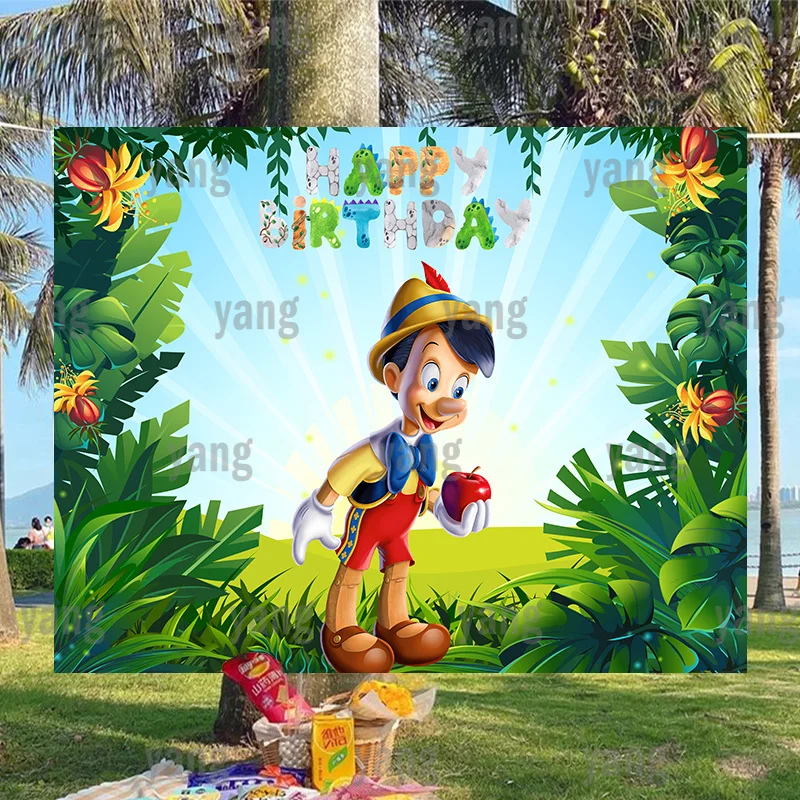 

Disney Custom Leaves Red Apple Pinocchio Birthday Party Decoration Happy Baby Shower Outdoor Background Banner Forest Backdrop
