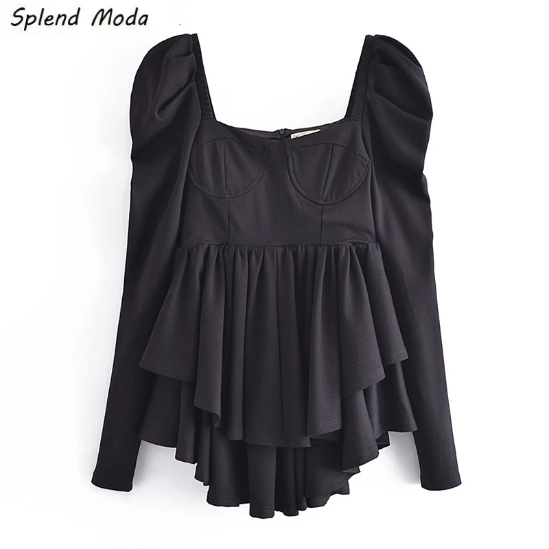 

Splend Moda 2022 French Vintage Spring New Urban Casual Square Collar Layered Slim Puff Sleeve Folds Solid Dress Women Vestido