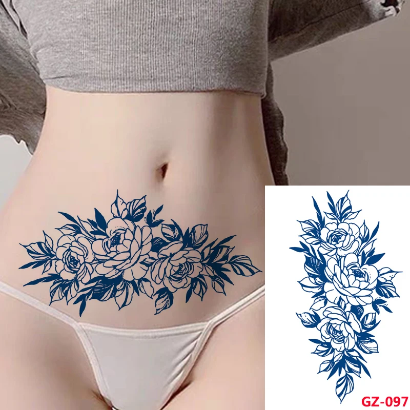 

Водостойкая тату-наклейка с чернилами, цветком, розой и листьями