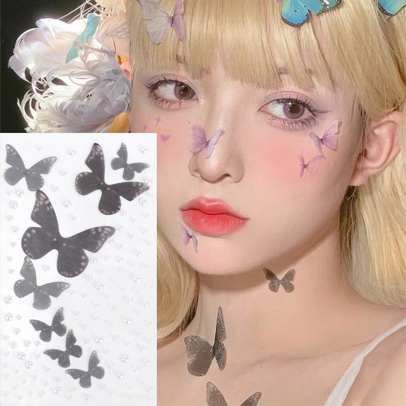 

Тату-наклейка в виде бабочки, искусственного жемчуга, глаза, лицо, тело, фестиваль, искусственный макияж, украшение «сделай сам», прозрачные акриловые наклейки для теней для век
