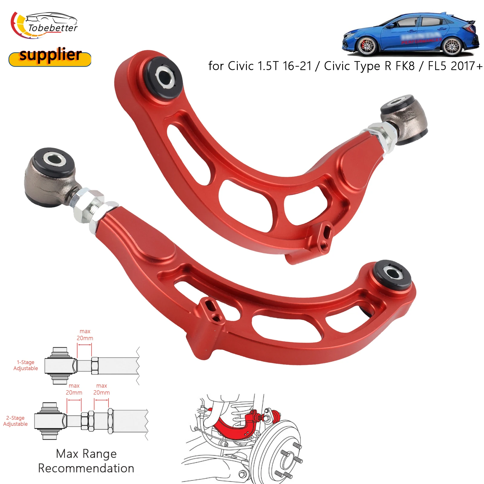 Комплект регулируемых задних рычагов пара для Honda Civic FC FK 1.5T Type R FK8/FL5 2017+ 2016-2021 гг.