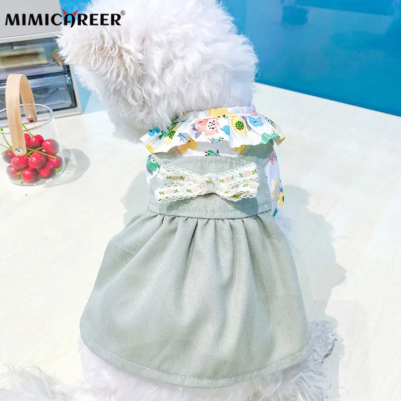 

Одежда для собак, летнее платье с юбкой, платье с цветочным принтом для щенка, дышащая одежда с мультяшным принтом, Милая юбка с котенком, оде...