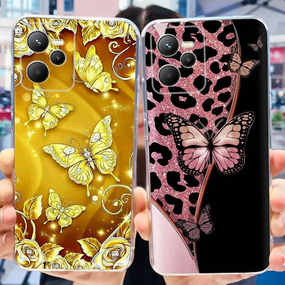 Для Realme C35 чехол RealmeC35 4G RMX3511 Элегантные цветы бабочки окрашенные Мягкие