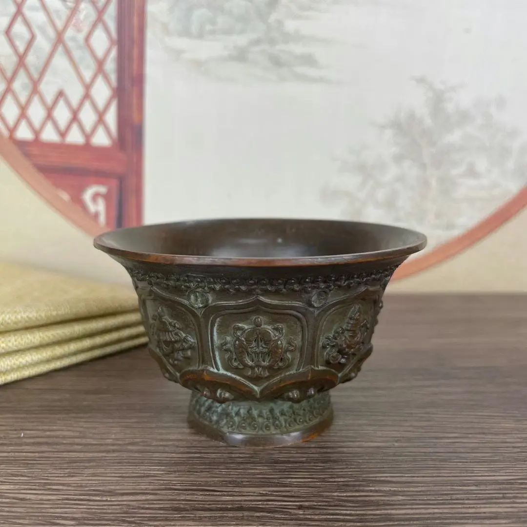 Винтажная медная чаша с восемью сокровищами лотоса приносит удачу и