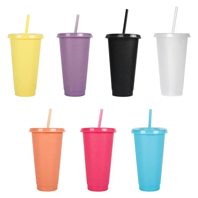 480/700 мл блестящая соломенная чашка с блестками пластиковая крышками и соломинкой