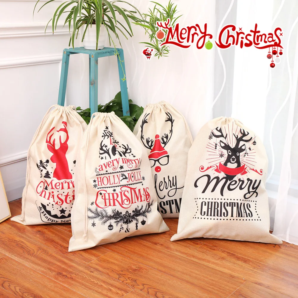 Burlap Backpack Bunch Mouth Christmas Gift Gag Candy Stocking Christmas Apple Sack Decoration Ornaments