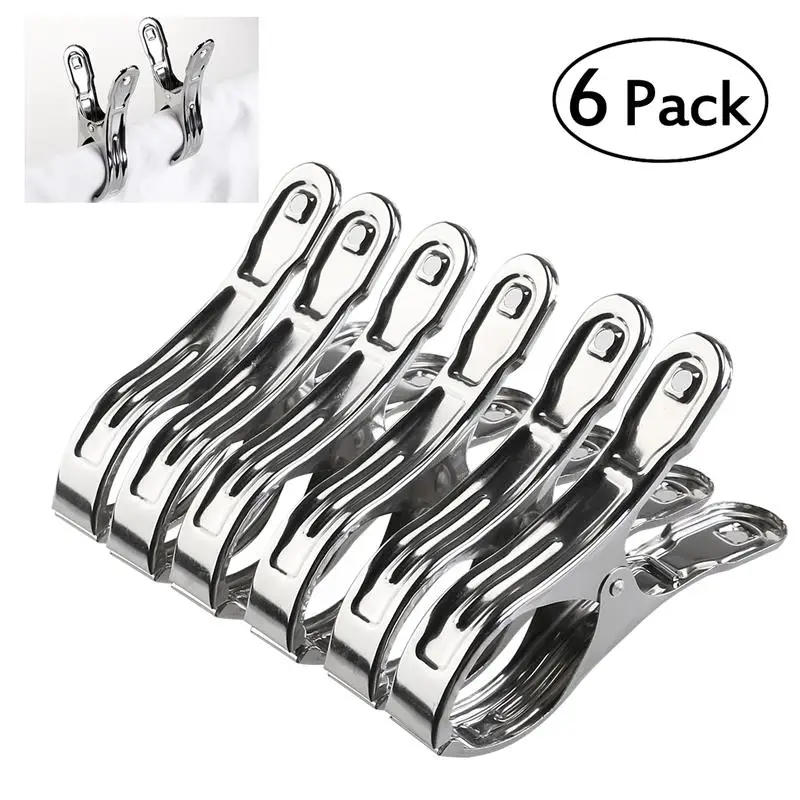 

6pcs Stainless Steel Clips Large Beach Towel Clips Plastic Clothespins Clothes Pegs Clothes Hanger Clamp