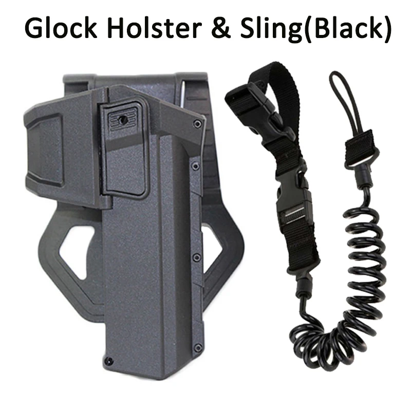 

Tactical Paddle Holster Fits Glock 17 22 31 with Rail Mounted Laser or Light Right Hand Black Tan with Pistol Lanyard