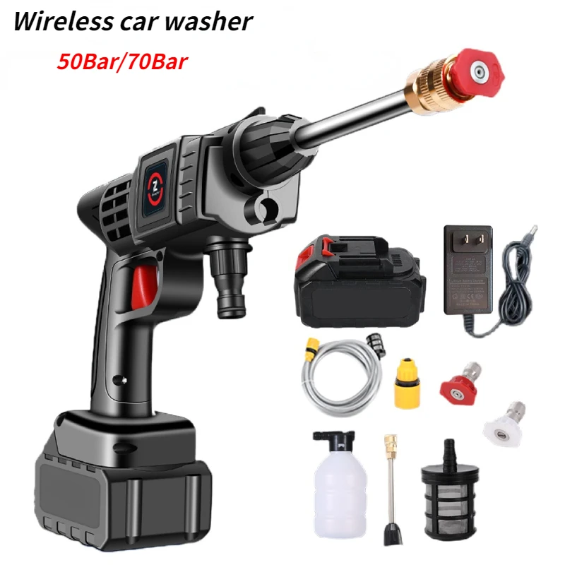 

50Bar/70Bar Wireless High Pressure Electric Car Washer Gun Multi-function Nozzle Portable Cleaner Foam Car Wash Cleaning Tool