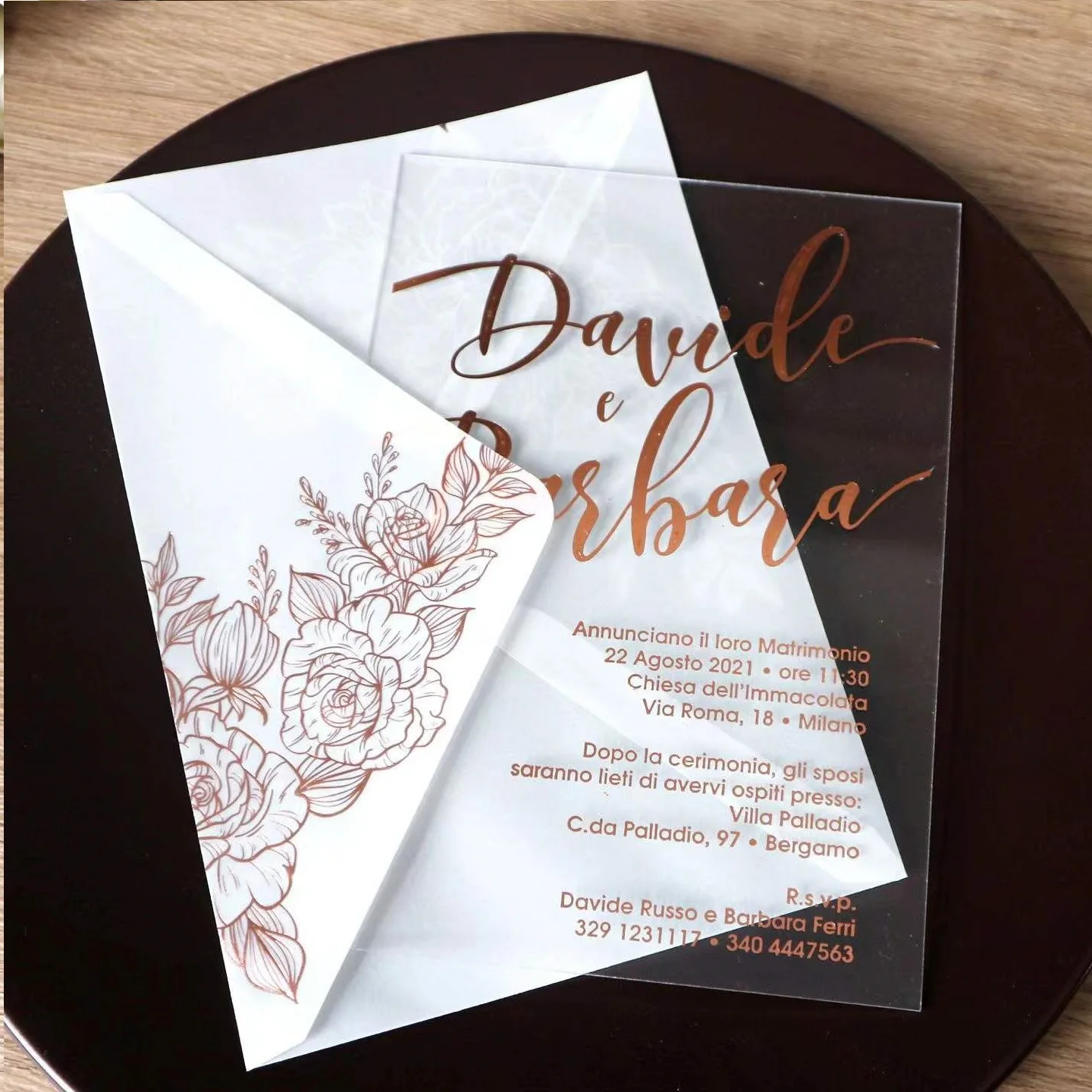 

50pcs Foil Printing Rose Envelope Clear Transparent Vellum Envelopes for 5X7 inch Wedding Invitation Cards Wedding Favors