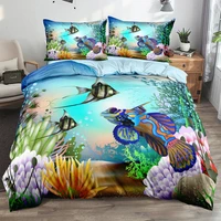 3D Cartoon Tropical Fish Bed Linen Blue Comforter Bedding Sets Full Double King Size 140x210cm Duvet/Quilt Covers for Children