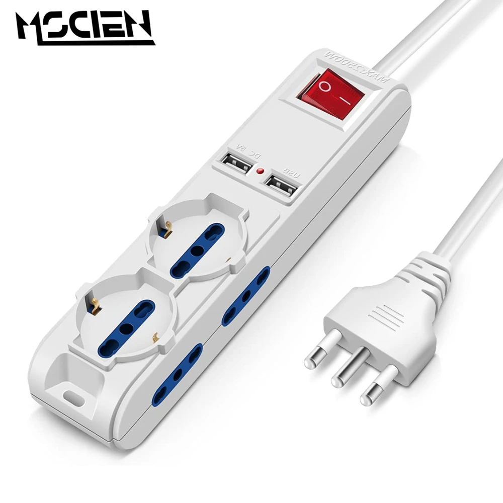 

MSCIEN 5V 2A USB Charging Ports & 6 AC Outlets Power Strip Italy Plug Extension Cord Socket Extension for Home Surge Protector