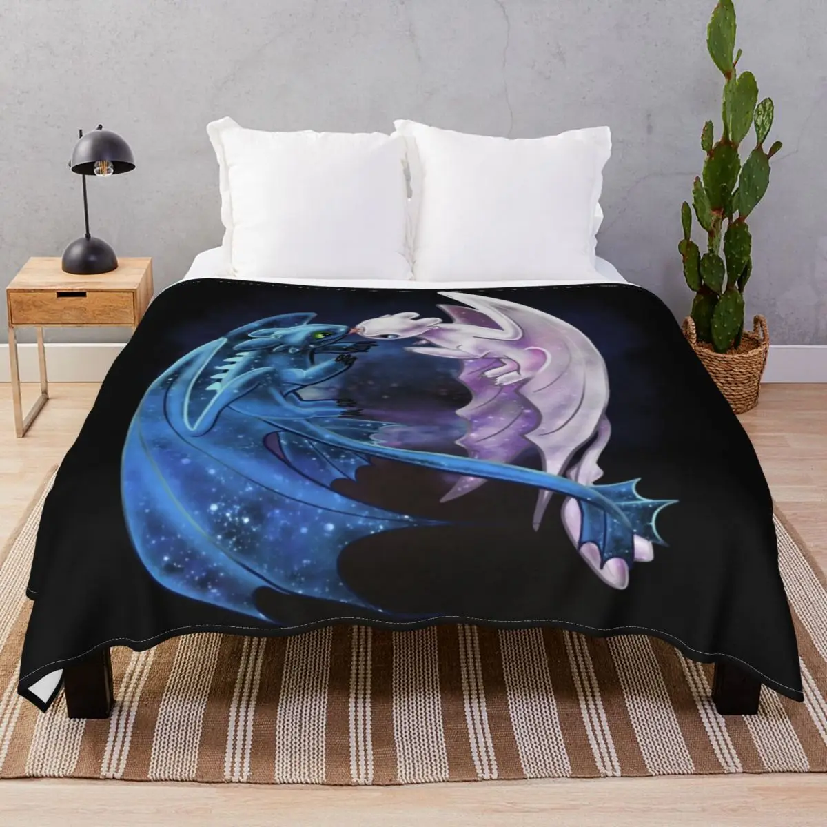 Starry Dragons And Light Fury Blanket Flannel Spring/Autumn Multifunction Throw Blankets for Bed Home Couch Travel Cinema