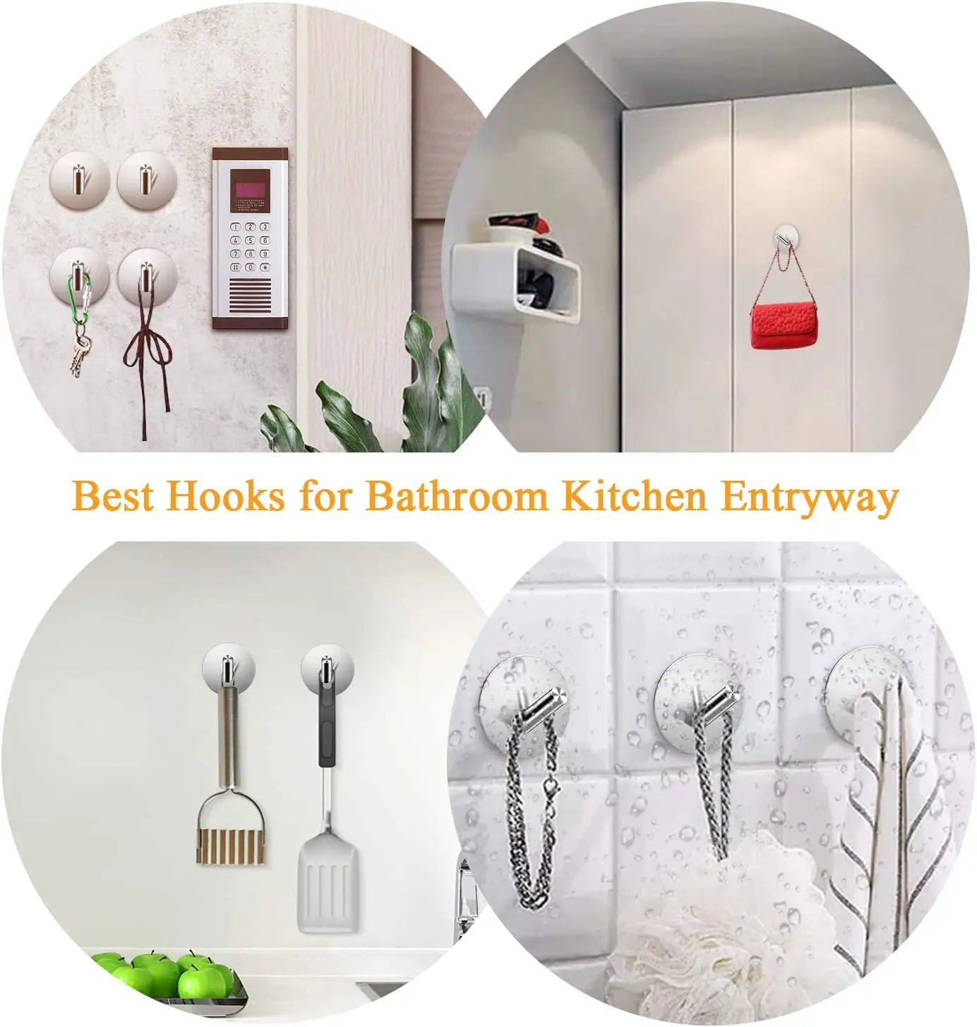 

Round Adhesive Hooks Self Adhesive Wall Mounted Hangers for Bathroom Kitchen Doors, Heavy Duty Brushed Stainless Steel