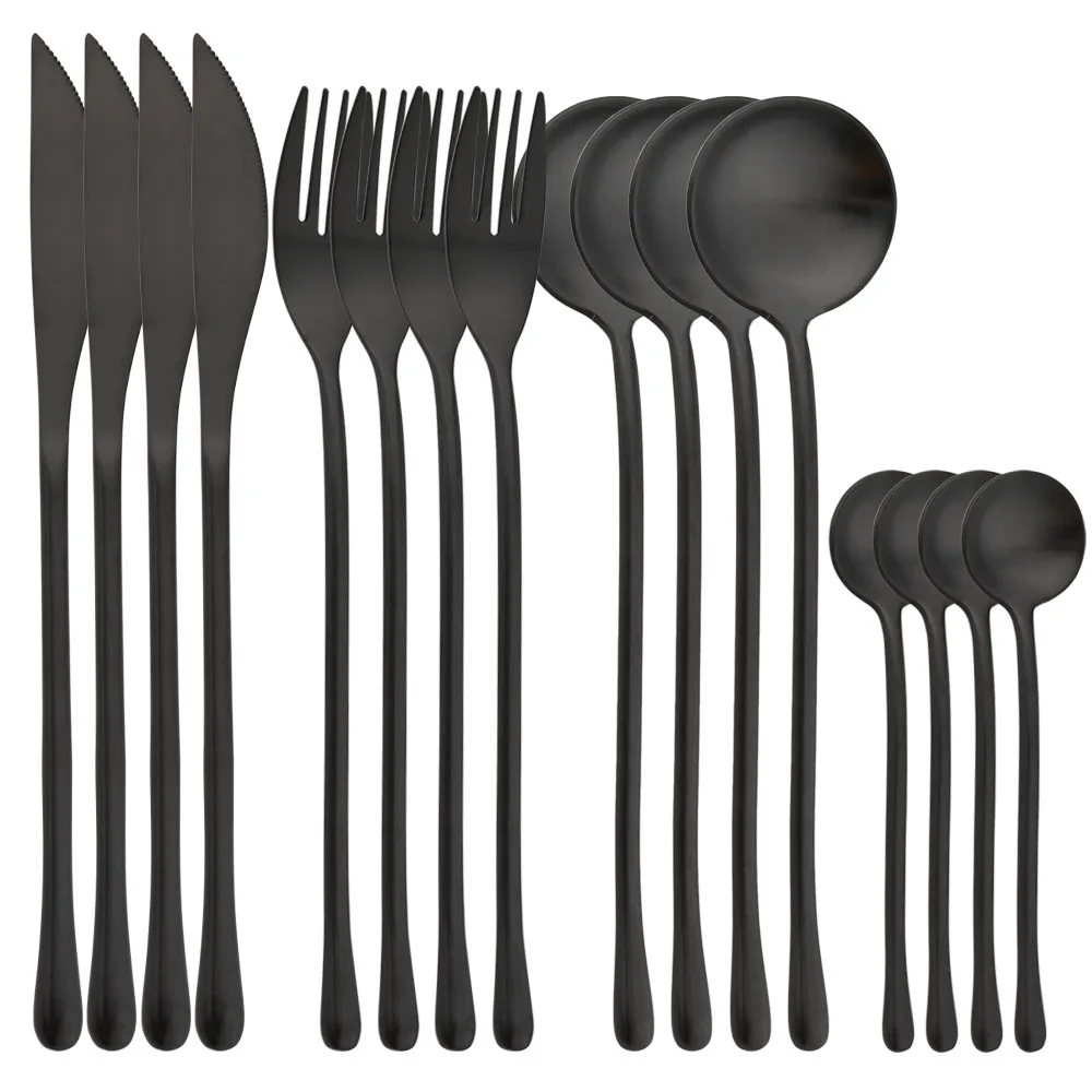 

Matte 304 Dinnerware 16Pcs Black Stainless Steel Cutlery Set Vintage Tableware Western Fork Tea Spoon Knife Kitchen Flatware Set