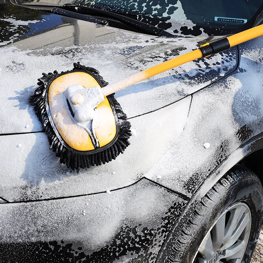 

Щетка для мытья автомобиля, регулируемая телескопическая швабра с длинной ручкой, 15 ° сгиба, щетка для мытья автомобиля, шенилловая щетка, а...