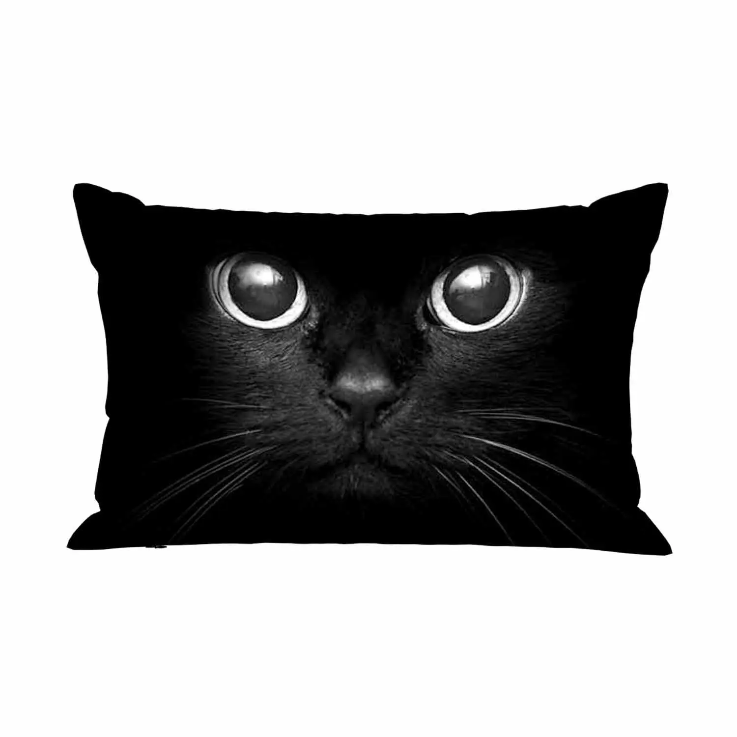 

Rectangle Pillowcase Cute Black Cat Face with Big Eyes,Throw Cushion Covers Rectangle Zipper Decor Sofa Couch Bedroom Living