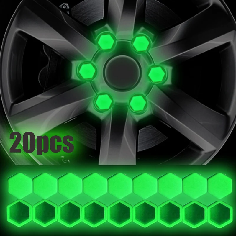 

20Pcs Car Tire Luminous Hub Screw Cover Wheel Nuts Screw Bolt Decor Cover Anti-Rust Protection Cap Night Wheel Tyre Glowing Caps