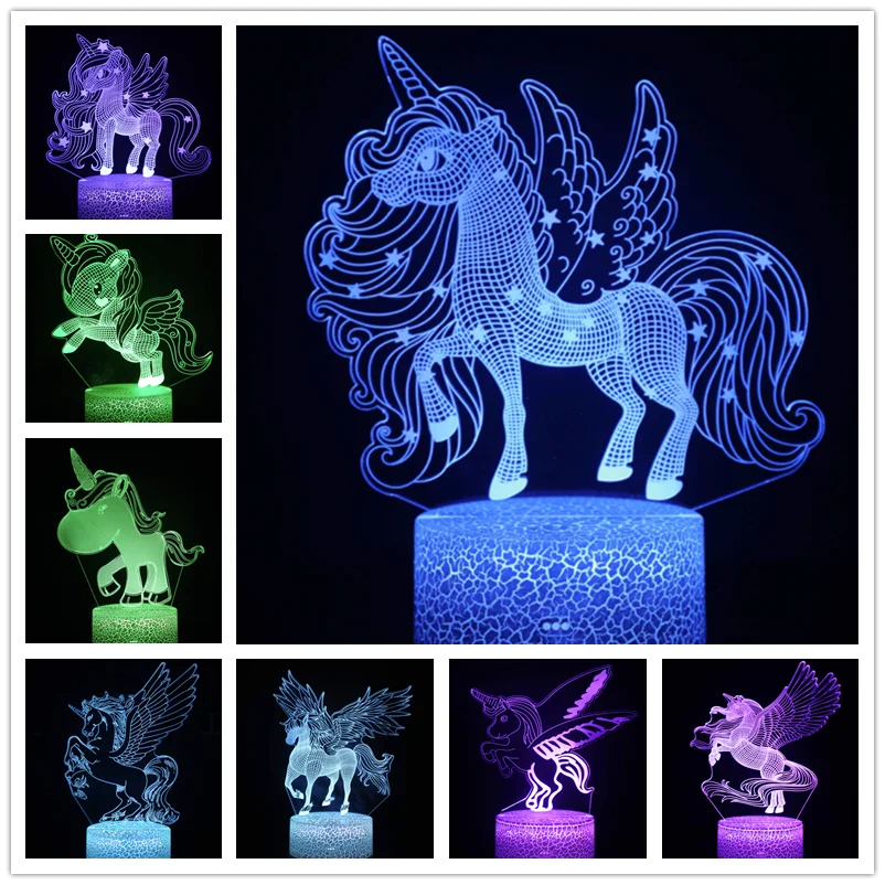 

Unicorn 3D LED Illusion Lamp Night Light Animals Horse Room Decor Table Lampe Bedroom Decoration Lamparas Cute Kids Gifts Toys