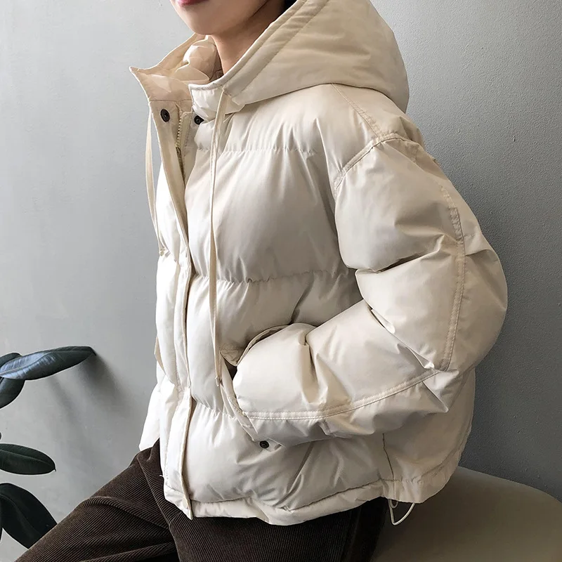 Hundreds of Hooded Cotton Jacket Women's Winter New Solid Colour Down Jacket Students Thickened Warm Bread Clothes Jacket