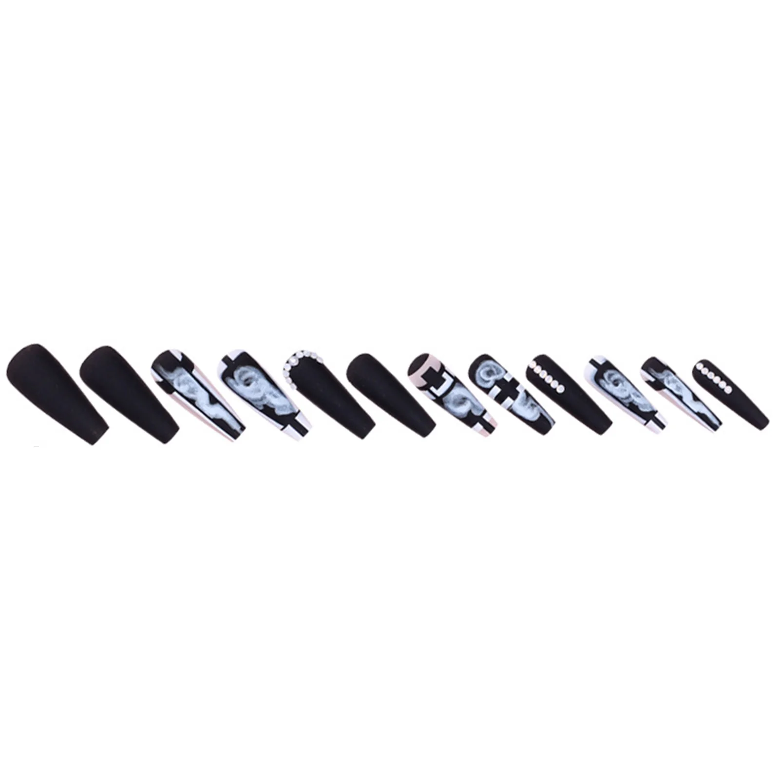

Frosted Rhinestone Setting Black Fake Nails Chip-Proof Smudge-Proof Fake Nails for Stage Performance Wear