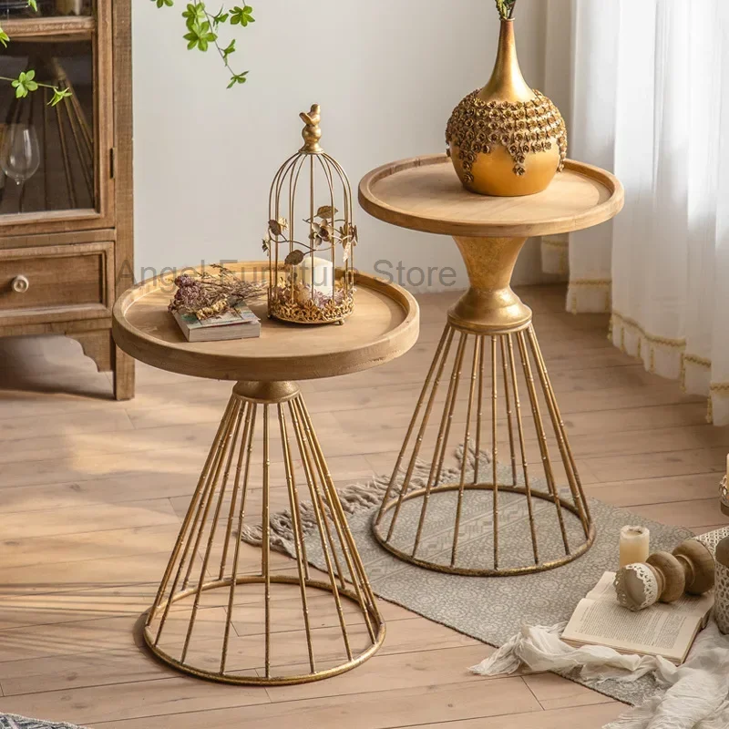 Минималистичные боковые столы из массива дерева Круглый Золотой Железный Ретро