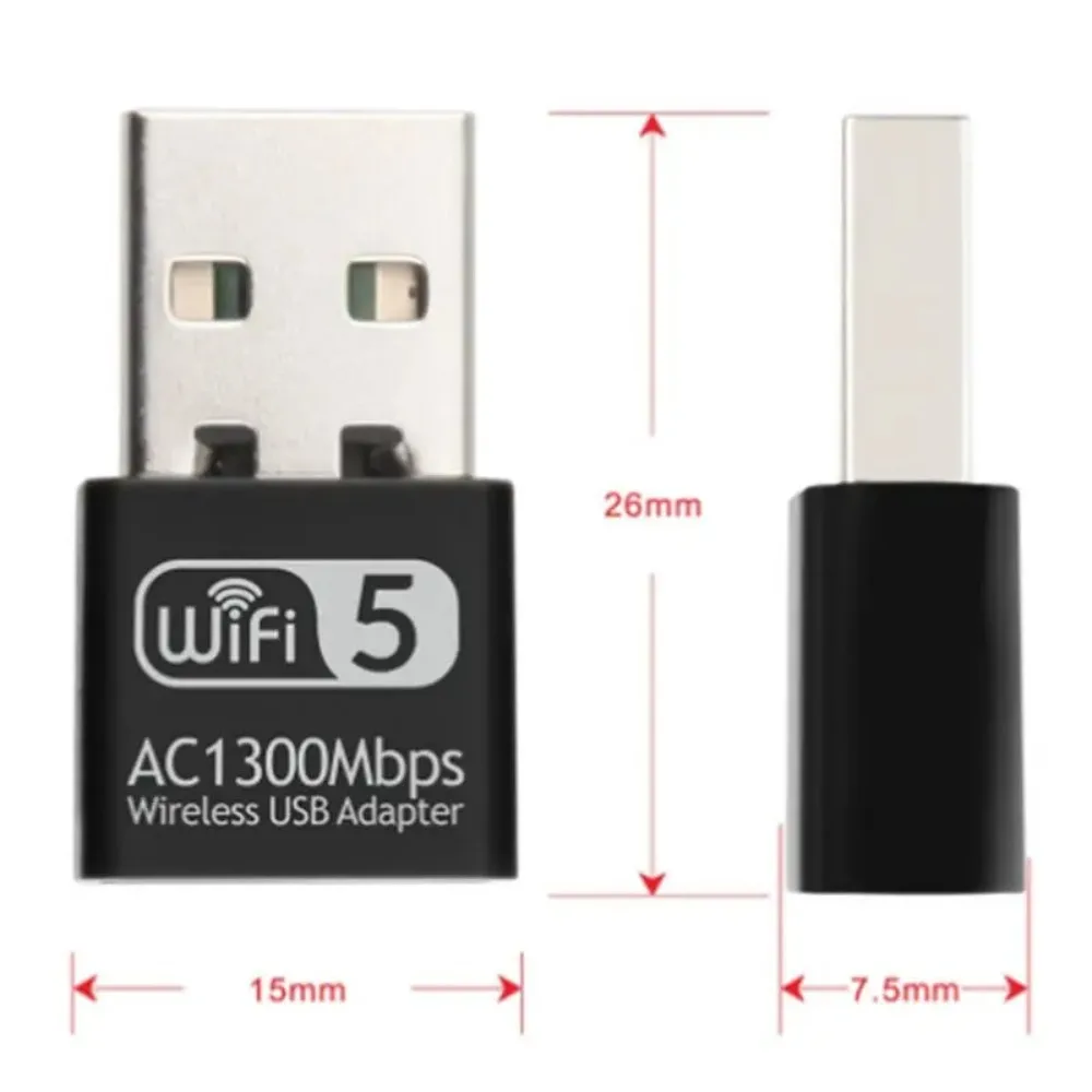 Фото AC1300 WiFi5 Mini USB WiFi-адаптер 1300 Мбит/с, двухдиапазонный 2,4 ГГц и 5 ГГц, беспроводной сетевой адаптер, внешний WiFi-приемник, сетевая карта для ПК №5
