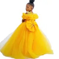 Yellow Puffy Mom and Daughter Birthday Party Gowns Jewel Neck Ruffles Jewel Princess Flower Girls Dresses Toddler Prom Skirts