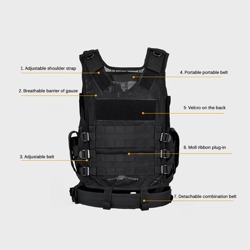 Фото Тактический жилет Molle для бодибилдинга и охоты, защитный бронежилет для активного отдыха, боевой жилет CS №3