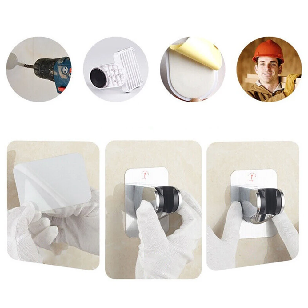 

Adjustable Self-Adhesive Wall Mount Shower Head Handset Holders Bracket Bathroom For Wood Metal Marble Glass Smooth Surfaces