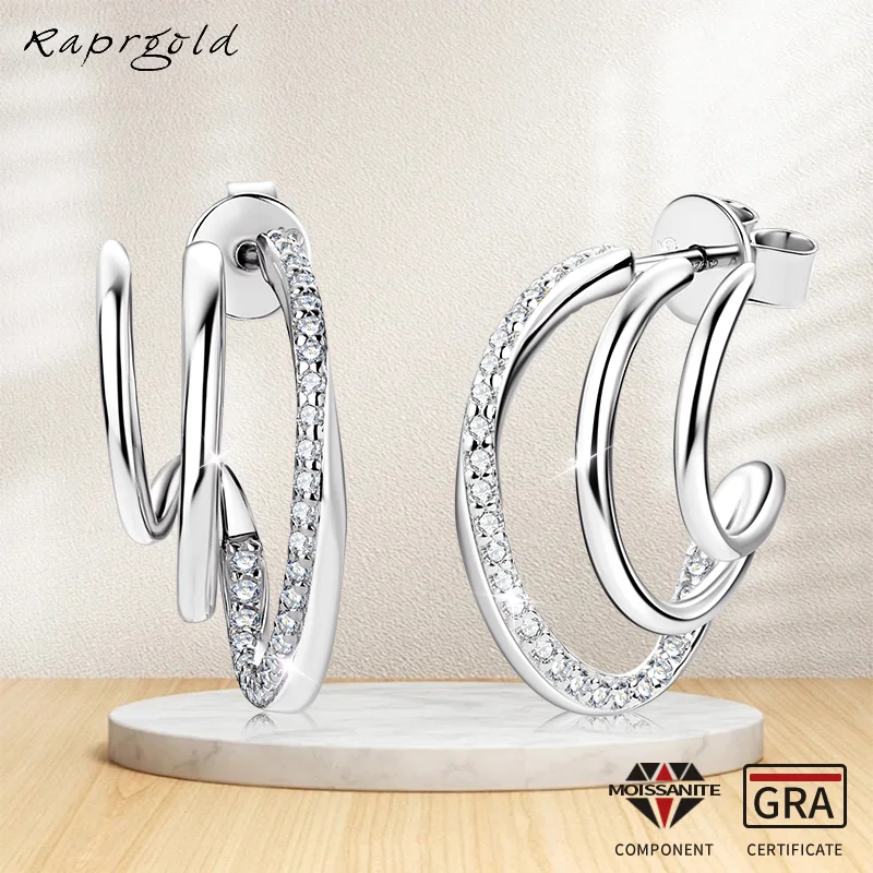 RAPRGOLD D цветные серьги-гвоздики с муассанитом для женщин оригинальные