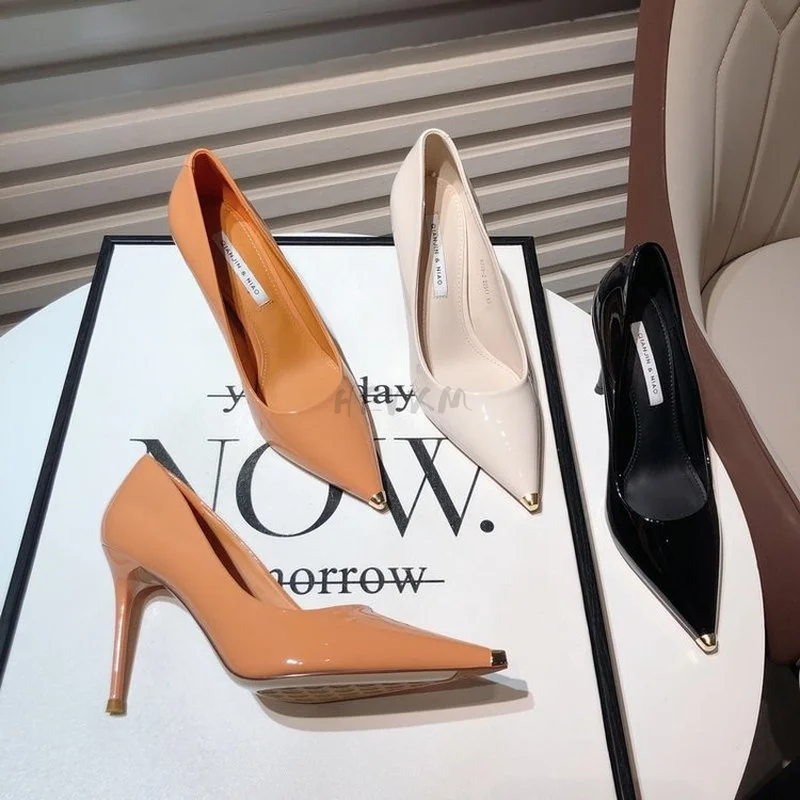 Fashion PU Leather High Heels Shoes Women Pumps Pointed Toe Office Shoes Stiletto Women Shoes Wedding Party Elegant Pumps  Mujer