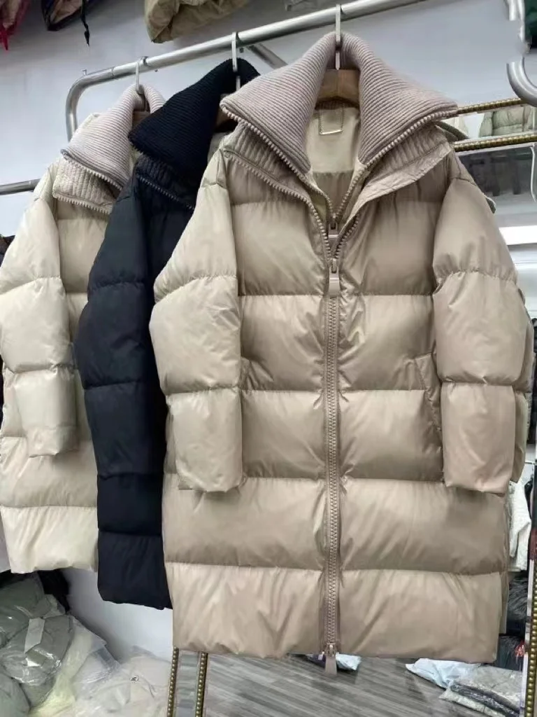 

Новый женский пуховик HENNLIPU, модный длинный пуховик с имитацией воротника и двойным воротником