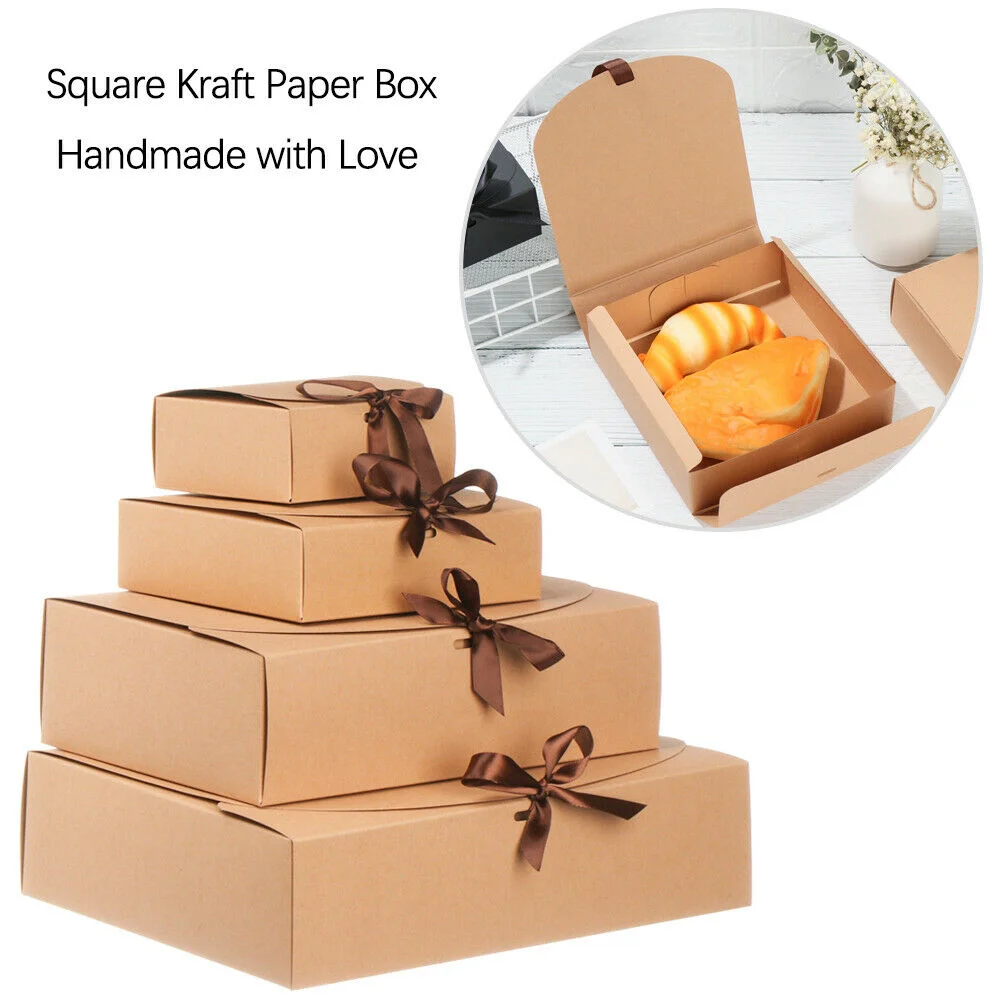 

5pcs Flip Kraft White Cardboard Pastry Gift Box Bow Box Macaron Combination Box