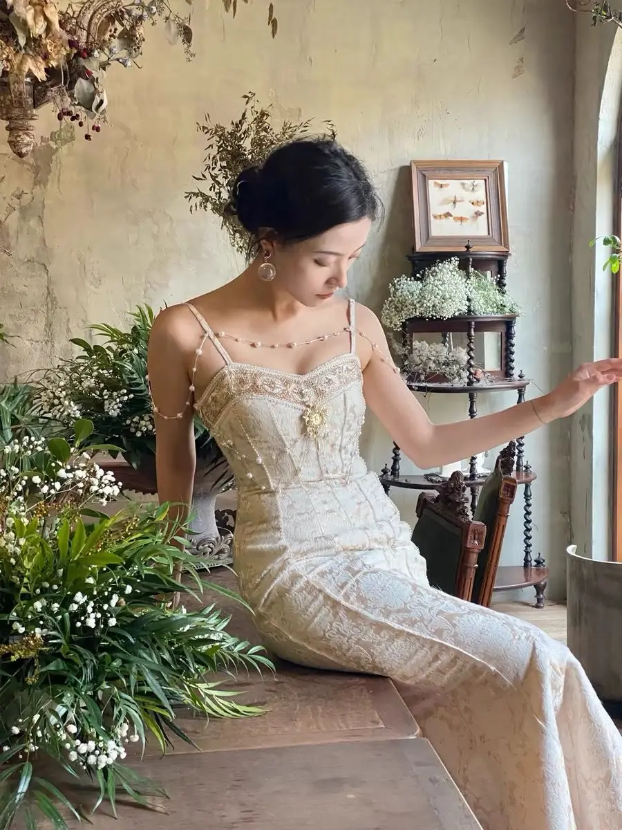 Женское винтажное платье-русалка без рукавов модельное платье во французском