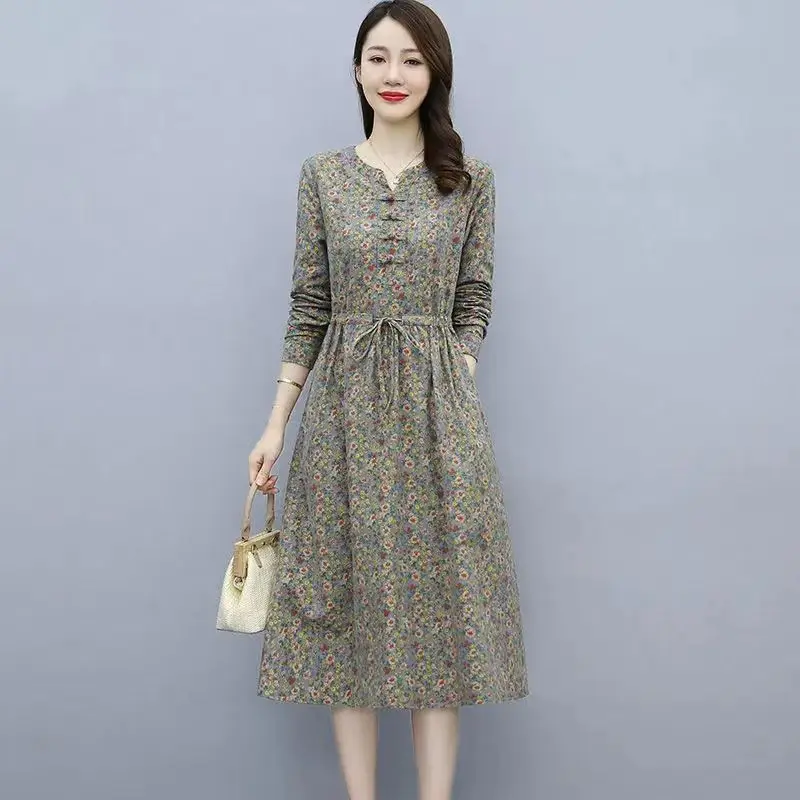 

Новинка Осень 2023 корейская мода с длинным рукавом свободное облегающее модное художественное хлопковое конопляное ароматизированное Цветочное платье
