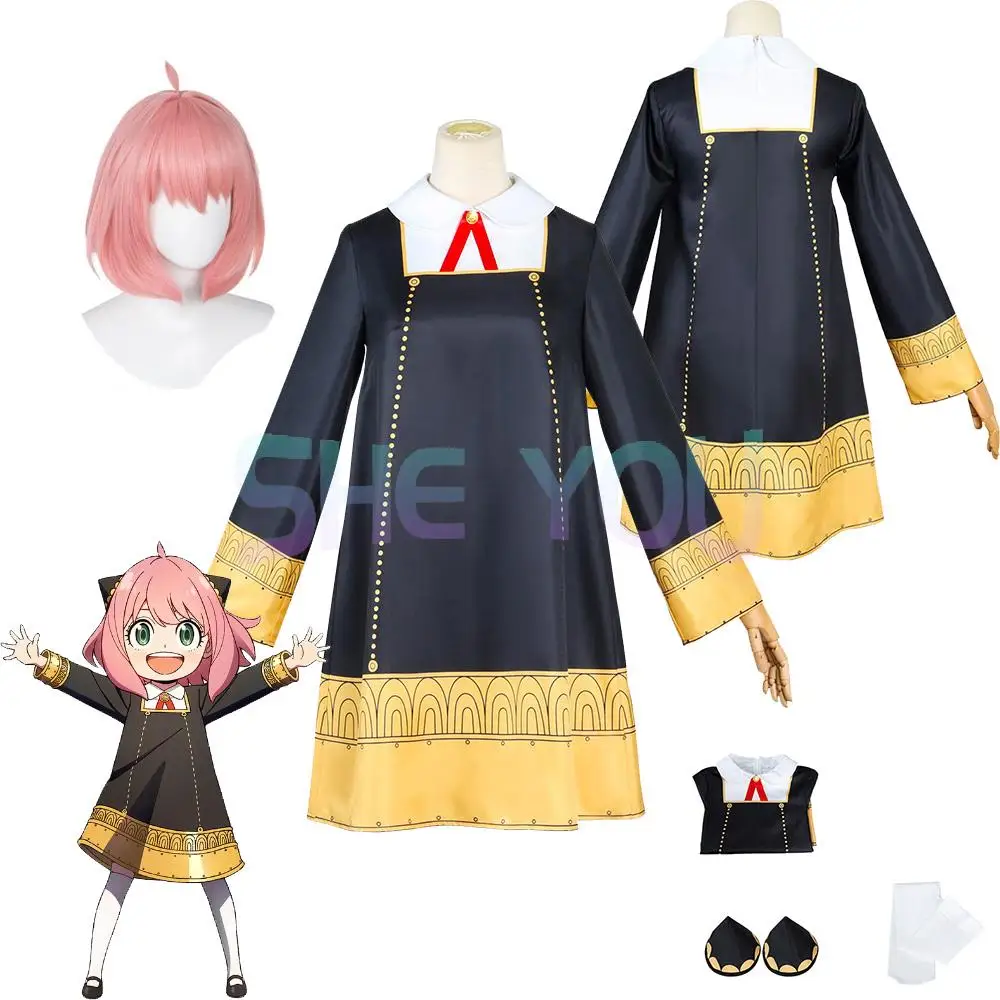 

Anime SPY X FAMILY Anya Forger Cosplay Costume Wig Girls Women Dress Hairpins Socks Halloween Carnival Party for Kids Adults