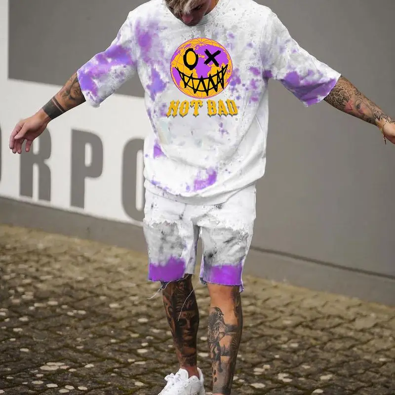 

Summer Men Sportswear 2PCS Tshirt+Shorts Set Tracksuit For Man Tie Dye 3D Printed Streetwear Tshirts Suit