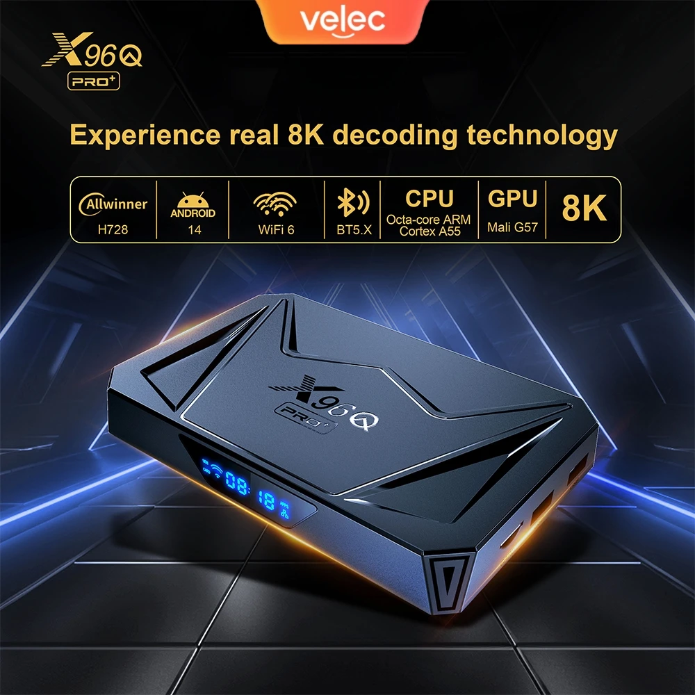 Velec X96Q PRO+ Smart TV Box Android 14 4 ГБ 64 Allwinner H728 Четырехъядерный процессор 8K@24fps 1000M Ethernet Wi-Fi6