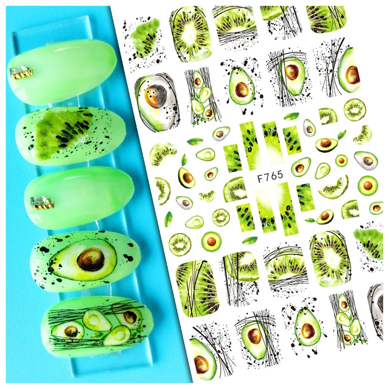 

Back Glue Stickers Kiwi Strawberry Watermelon Cherry Fruits Nail Decals Decoration For Nail Art Manicure Beauty